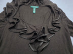 Blusa Ralph Lauren de Mujer color cafe cuello v con olanes