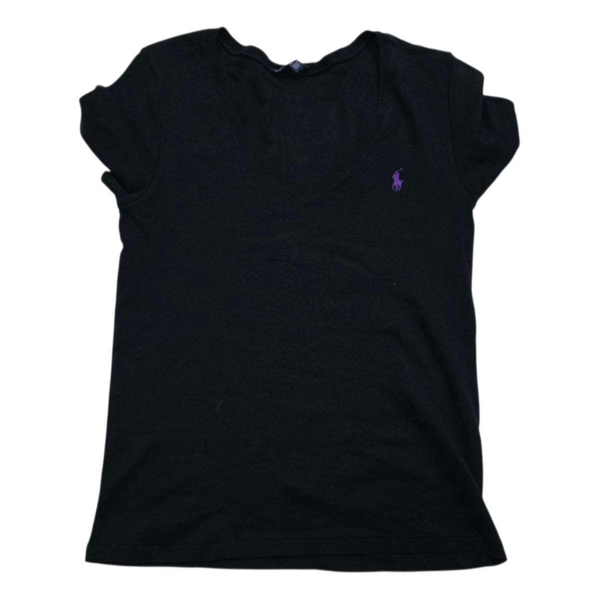 Playera Ralph lauren de Mujer color negro manga corta poni morado Extra Grande