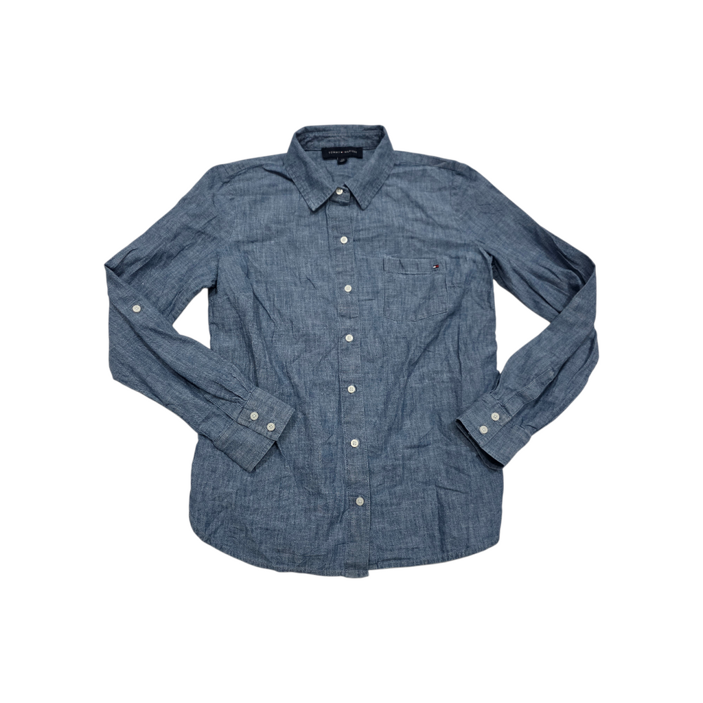 Camisa Tommy Hilfiger azul acero manga larga talla Chica