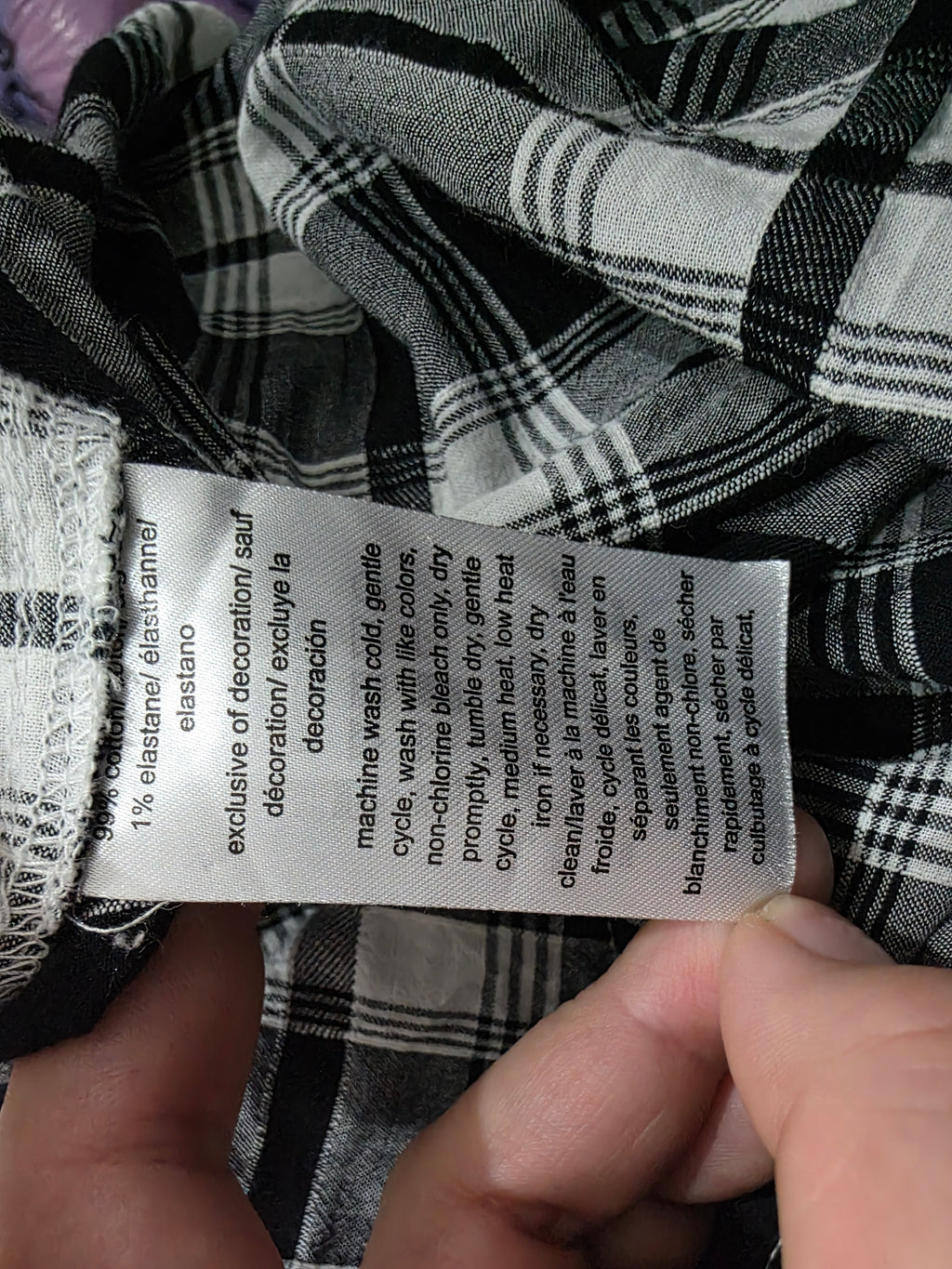 Blusa Tommy Hilfiger negra/gris a cuadros manga larga medio boton Mediana