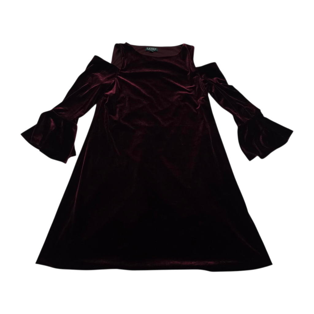 Vestido de terciopelo Ralph lauren color vino hombros descubiertos