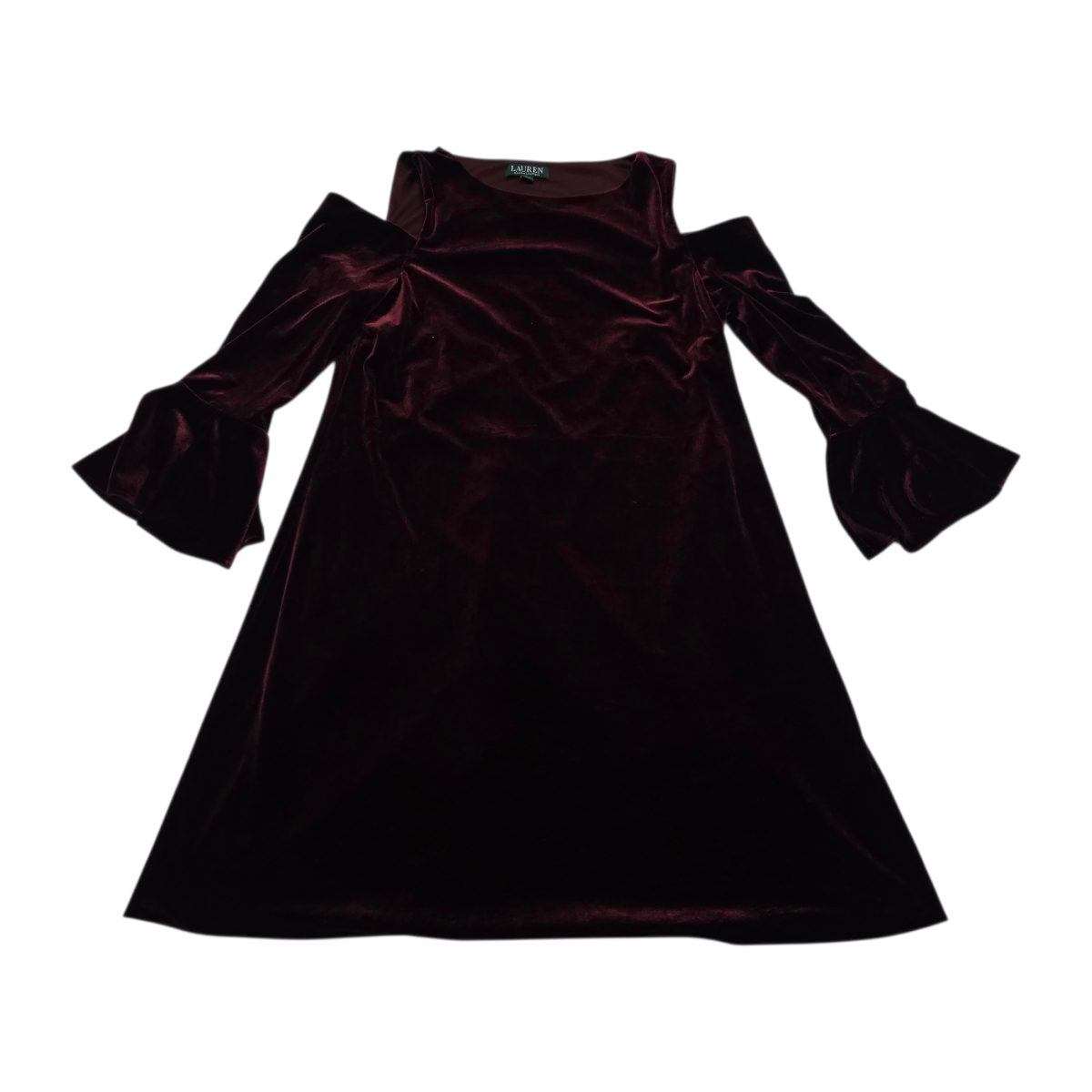 Vestido de terciopelo Ralph lauren color vino hombros descubiertos