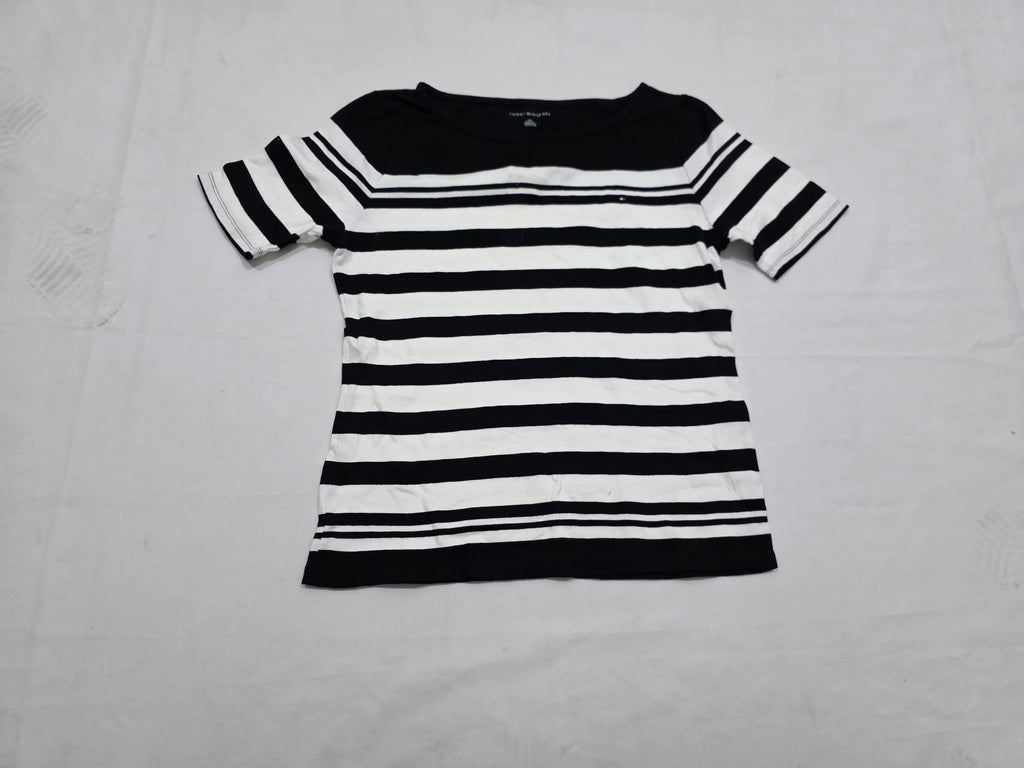 Playera Tommy Hilfiger blanca/negro rayada manga corta