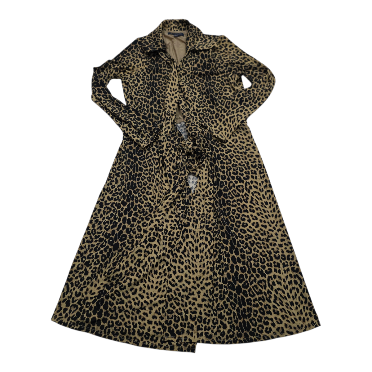 Vestido Brooks Brothers Mujer Talla L Estampado Leopardo Midi Manga Larga con Cinturón Elegante