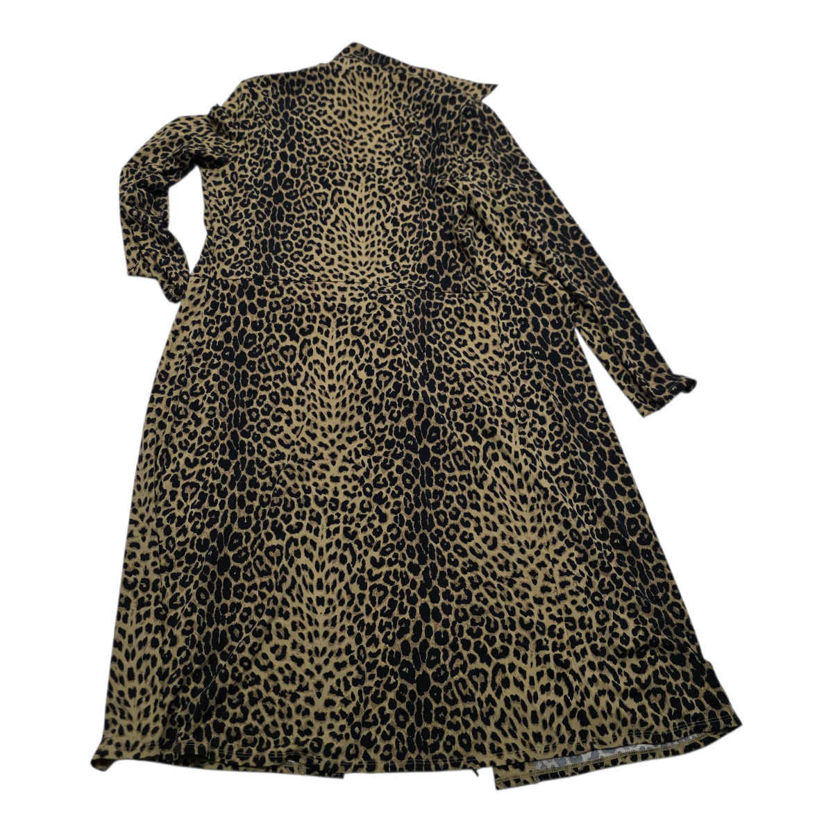 Vestido Brooks Brothers Mujer Talla L Estampado Leopardo Midi Manga Larga con Cinturón Elegante