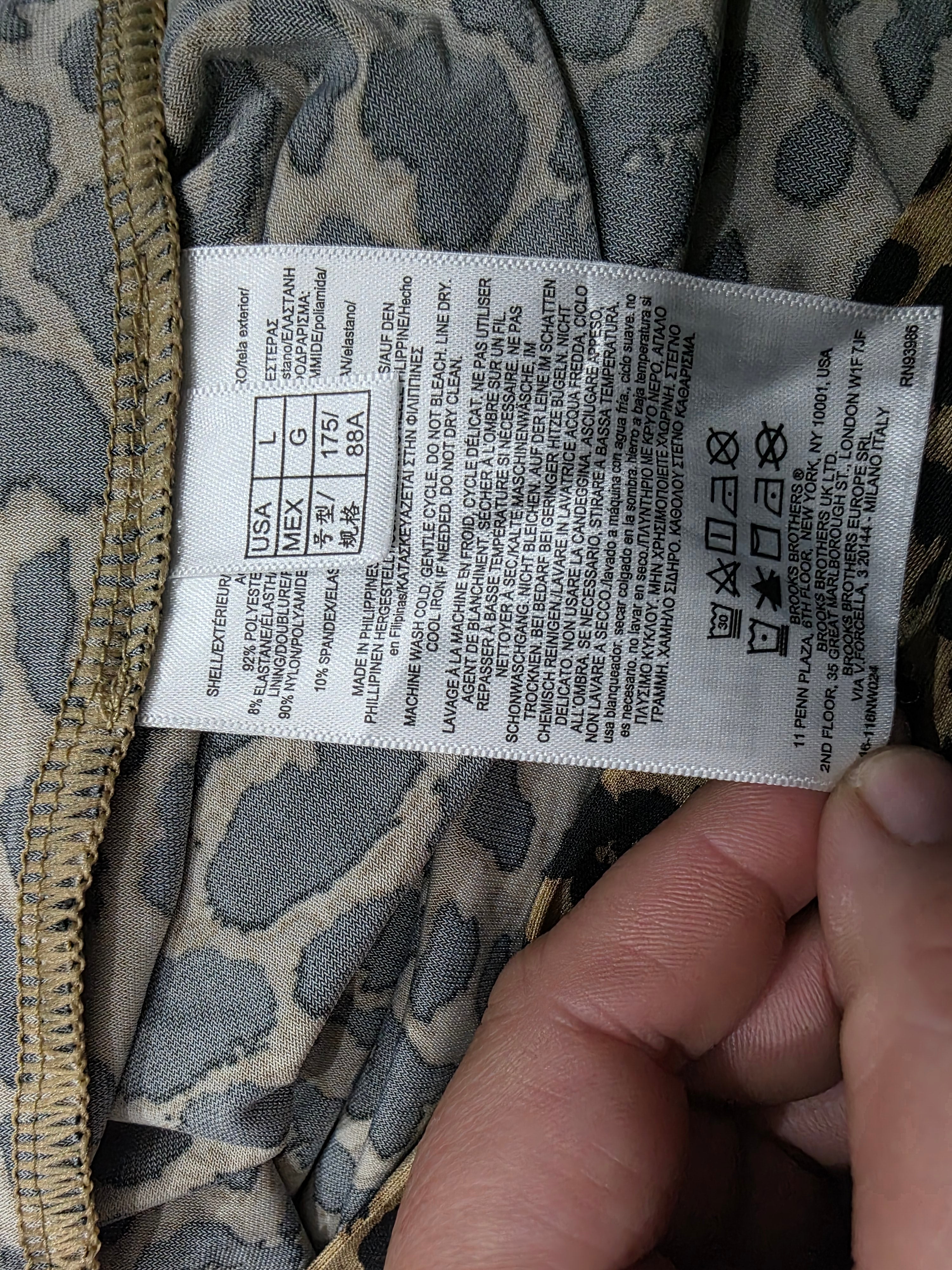 Vestido Brooks Brothers Mujer Talla L Estampado Leopardo Midi Manga Larga con Cinturón Elegante