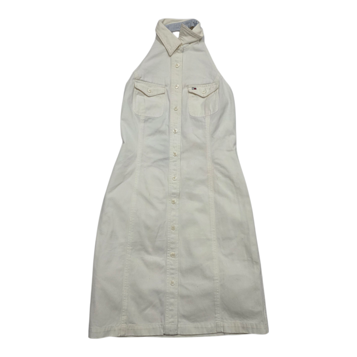 Vestido Tommy Hilfiger Blanco Camisero Halter Original talla 0