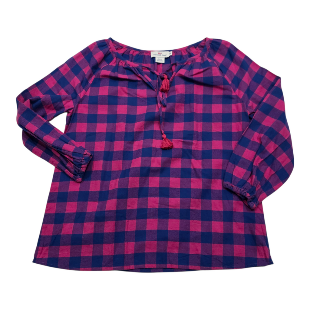 Blusa Vineyard Vines rosa con azul a cuadros Extra Chica
