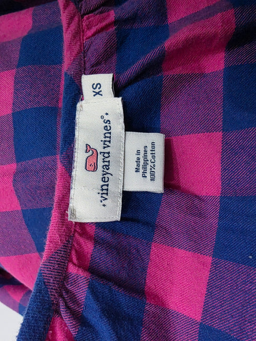 Blusa Vineyard Vines rosa con azul a cuadros Extra Chica
