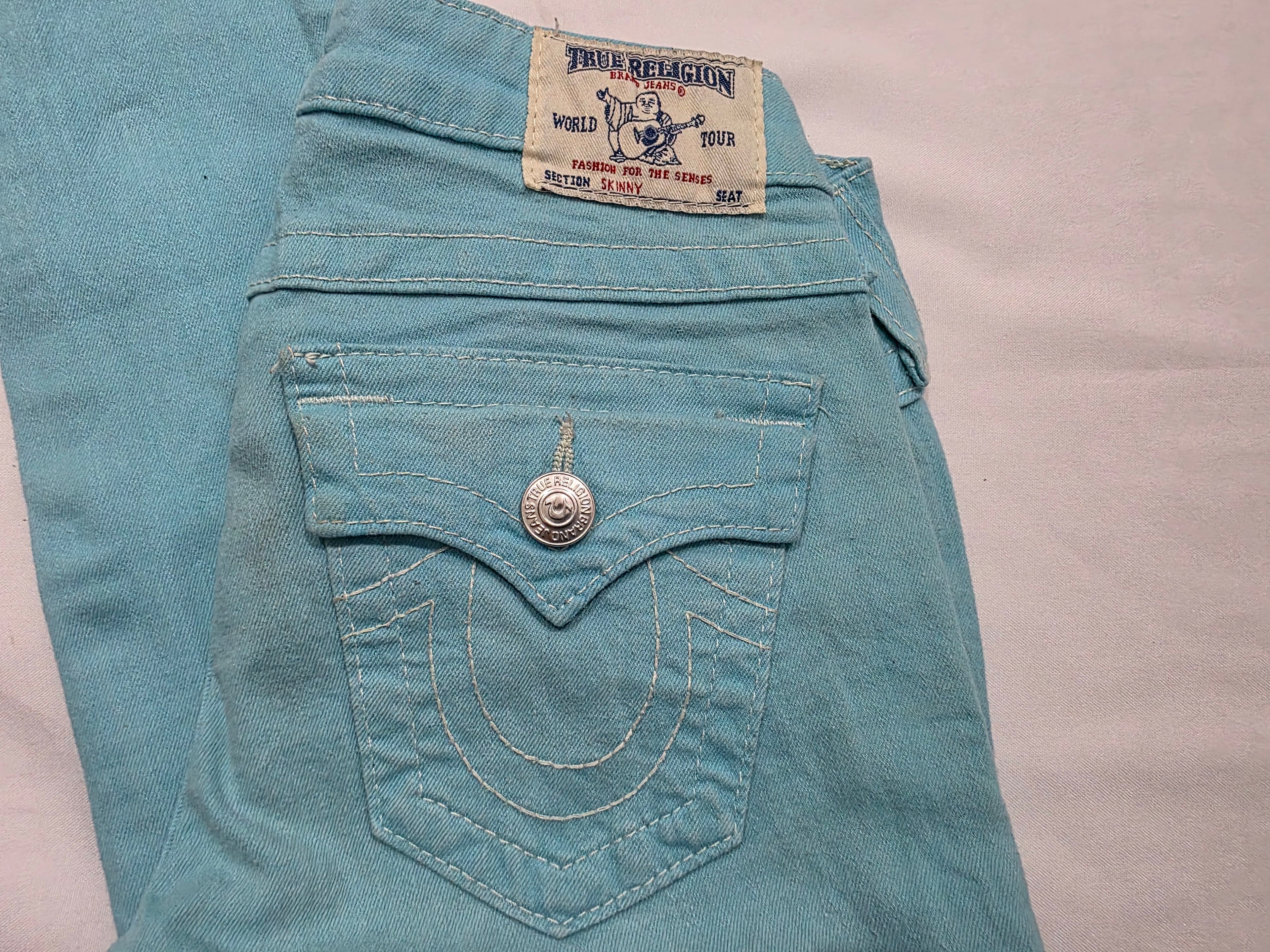 Pantalon True Religion De Mujer talla 27 Skinny azul menta