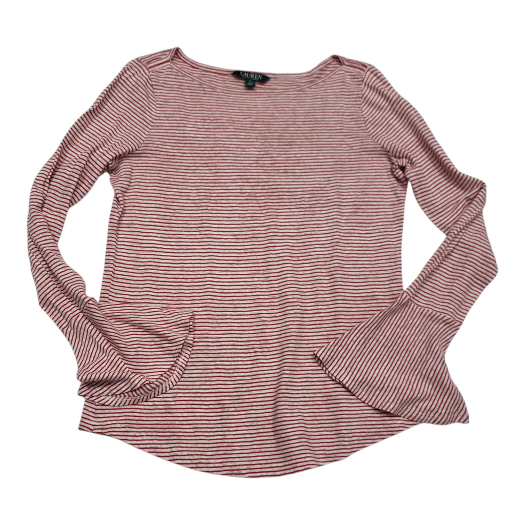 Blusa Ralph Lauren de Lino rayada color coral manga larga