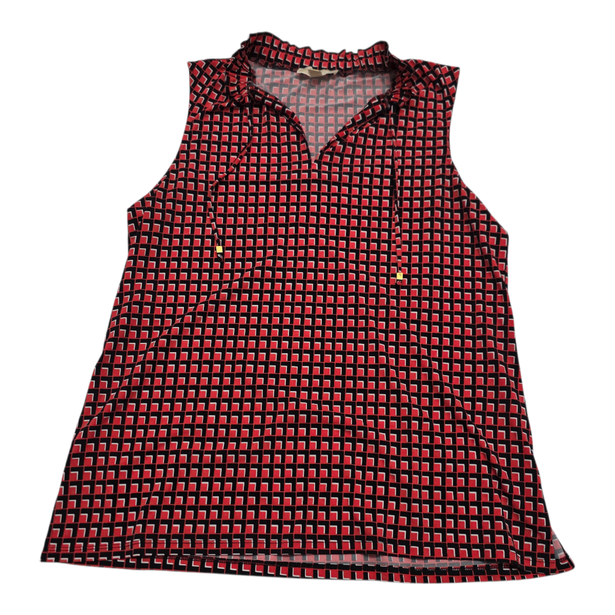 Blusa Michael Kors sin mangas negro/naranja cuadros con cordones