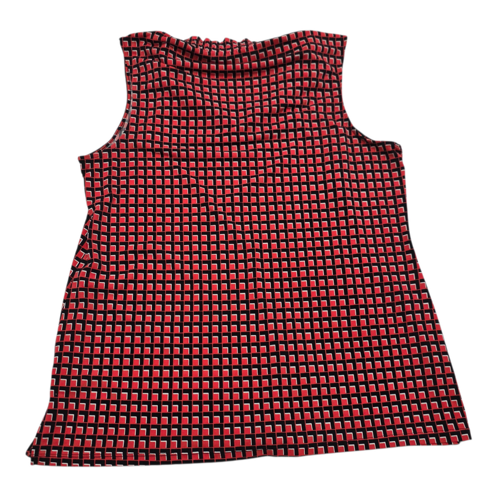 Blusa Michael Kors sin mangas negro/naranja cuadros con cordones