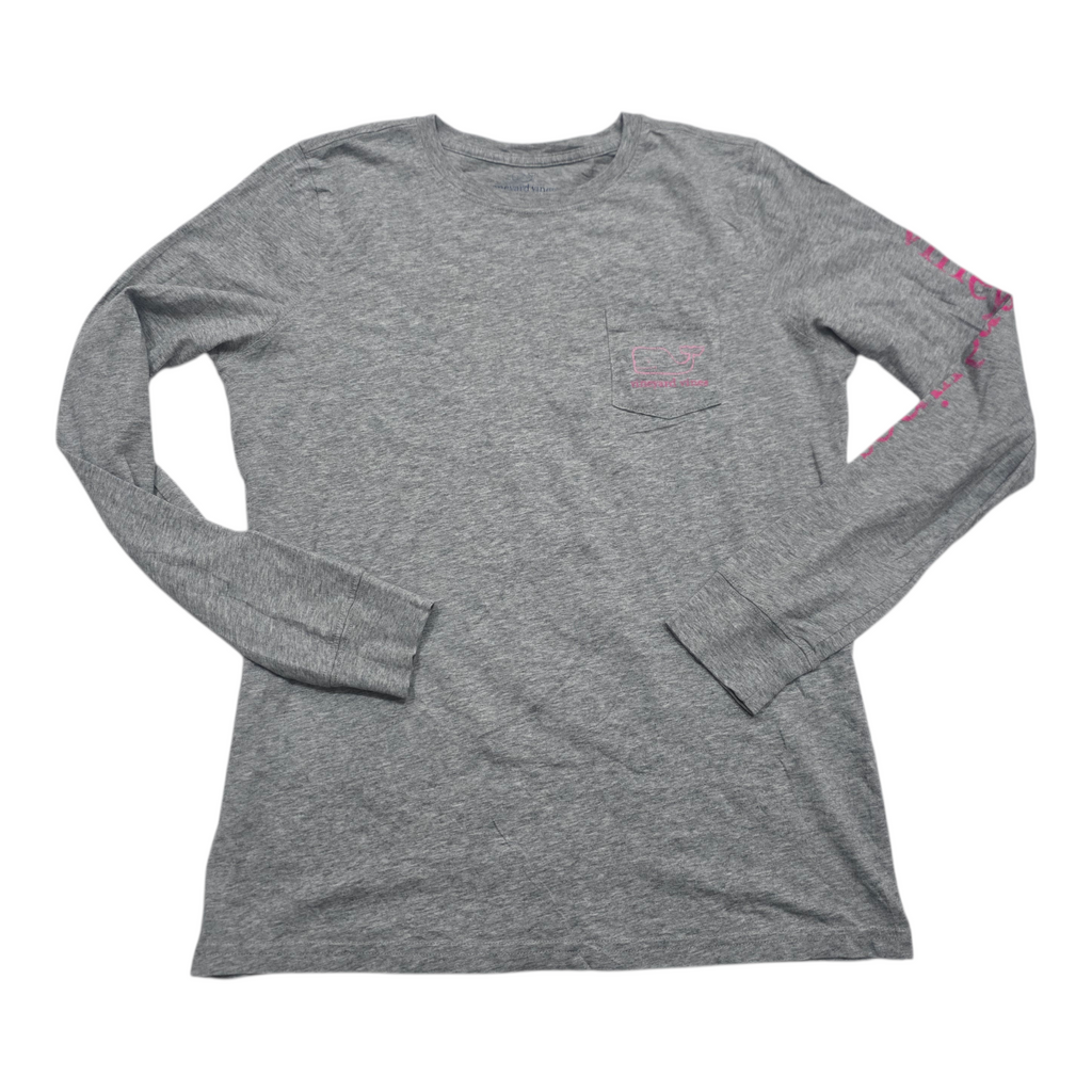 Playera Vineyard Vines gris com rosa Extra Chica manga larga