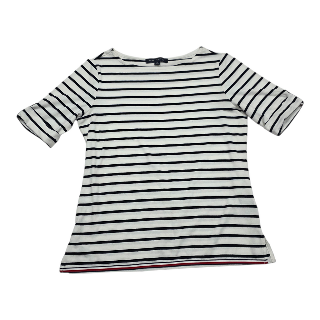 Playera Tommy Hilfiger de Mujer talla Chica blanca con lineas manga corta