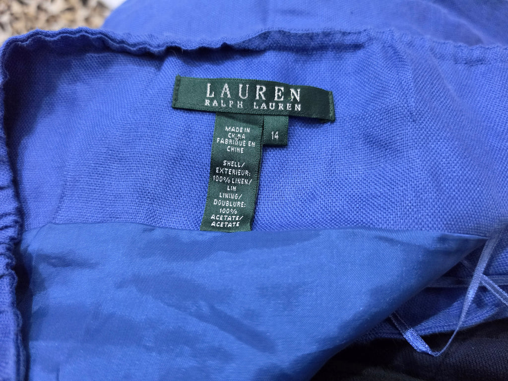 Vestido Ralph Lauren Halter Color Azul Lino Talla 14 Mujer