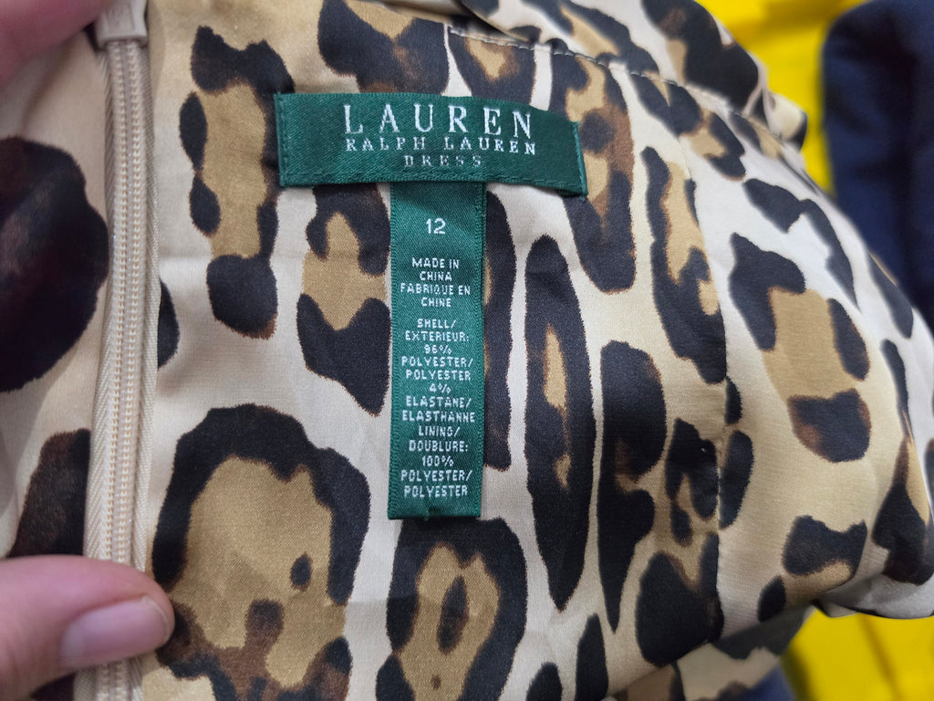Vestido Ralph Lauren Animal Print Color Cafe Talla 14