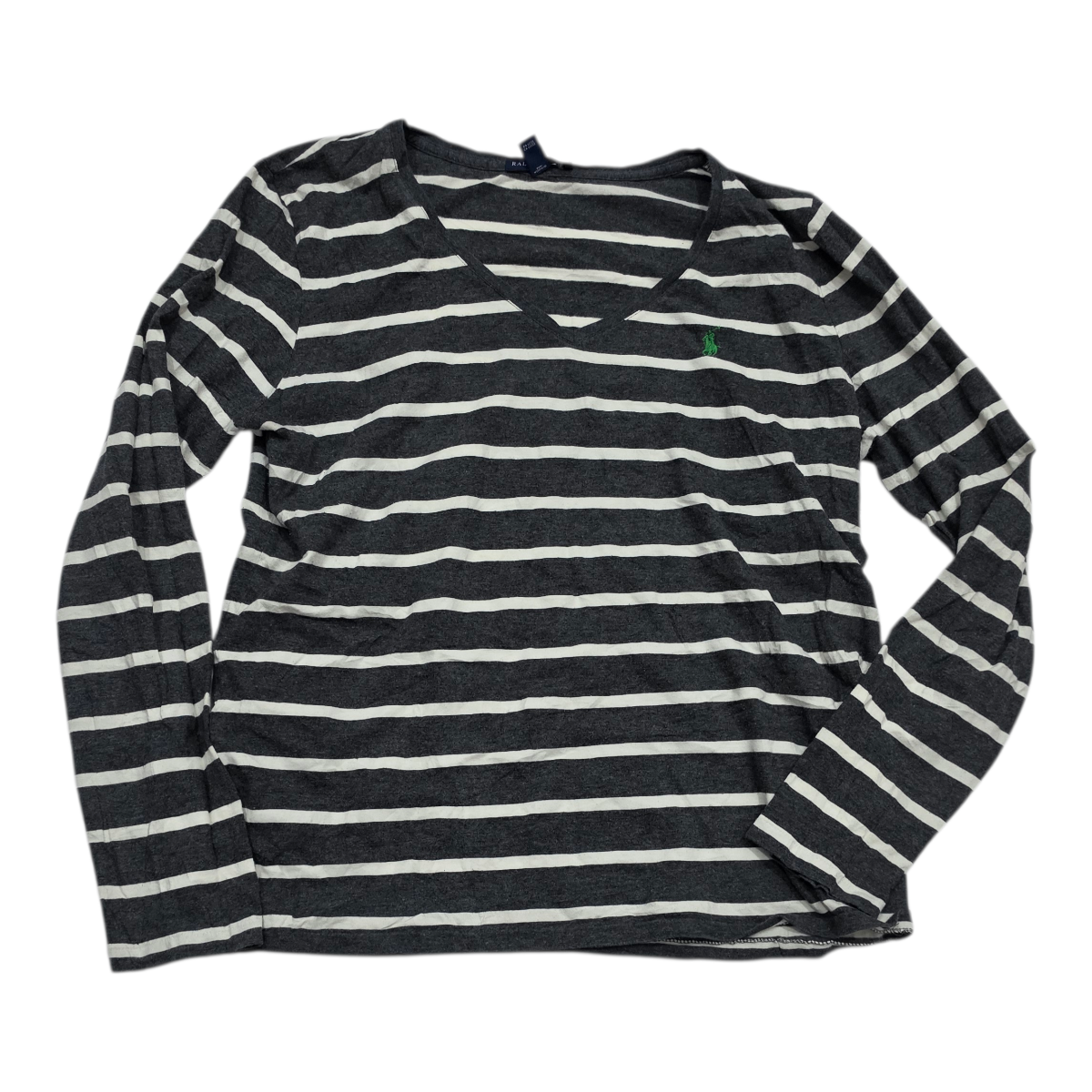 Playera Ralph Lauren Mujer Extra Grande Color Gris Rayada Verde Lisa Xl Rayada