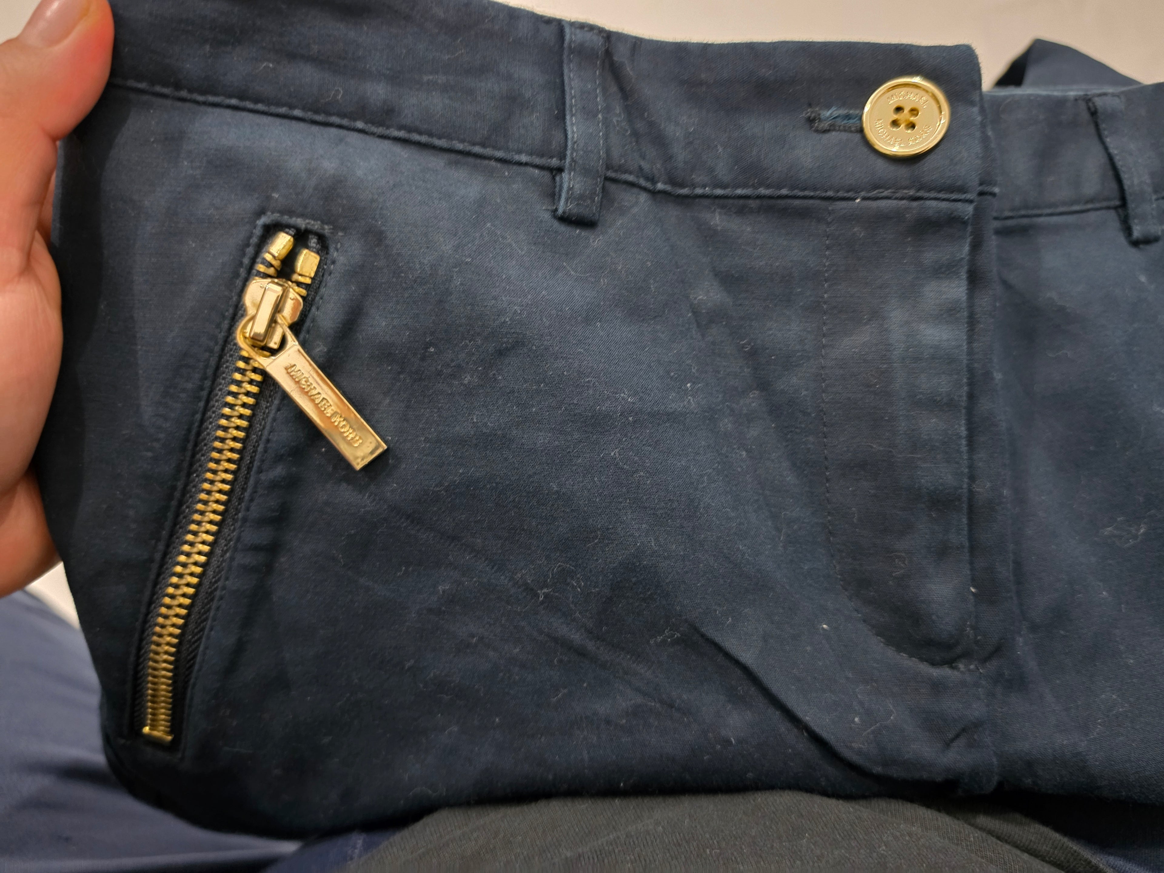 Pantalon Michael Kors Talla 4 Azul Marino Con Cierres Dorado
