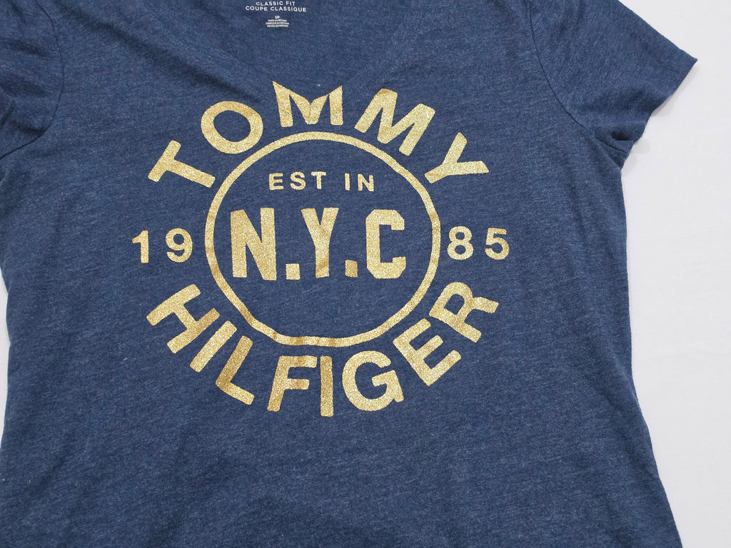 Playera Tommy Hilfiger Mujer Manga Corta Azul Marino Dorado