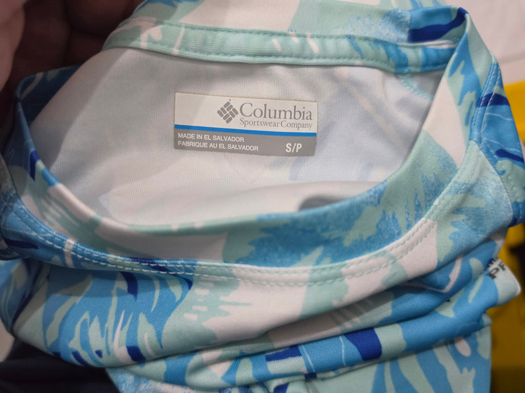 Playera Columbia Pfg Azul Con Plantas De Mujer Talla Chica