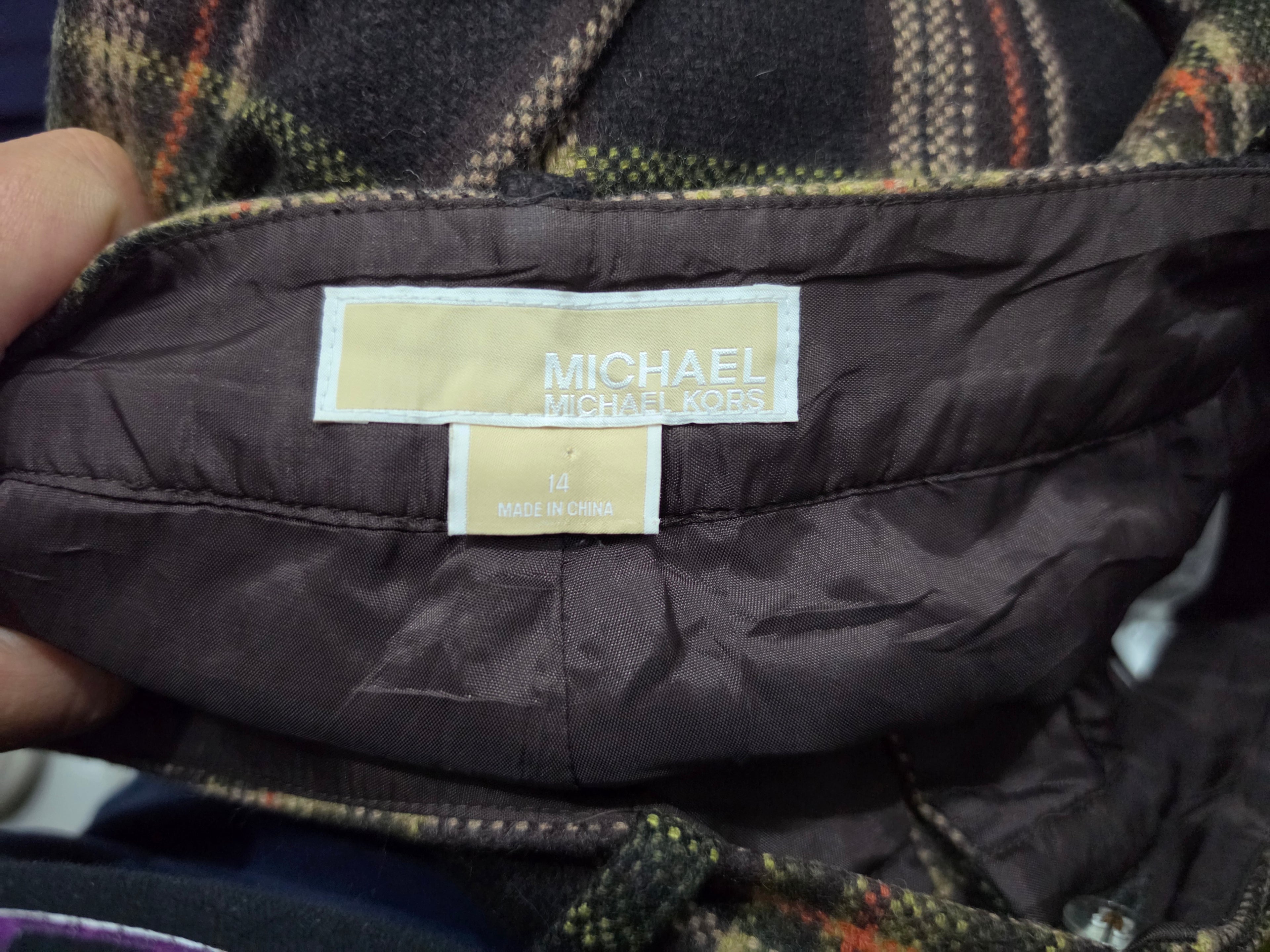 Pantalon De Lana Michael Kors Mujer Cuadriculado cafe talla 14