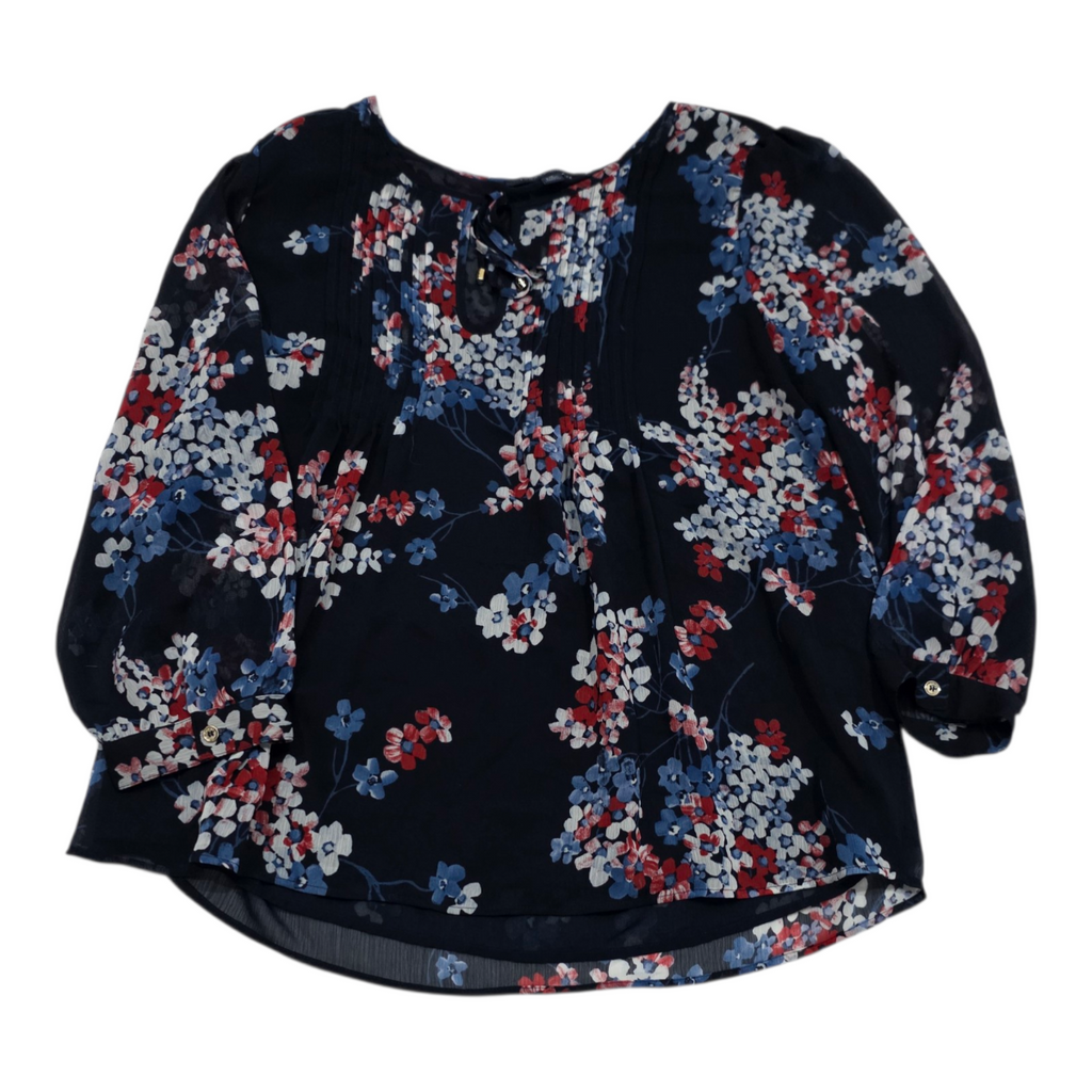 Blusa Tommy Hilfiger Azul Con Flores Extra Grande De Shifon