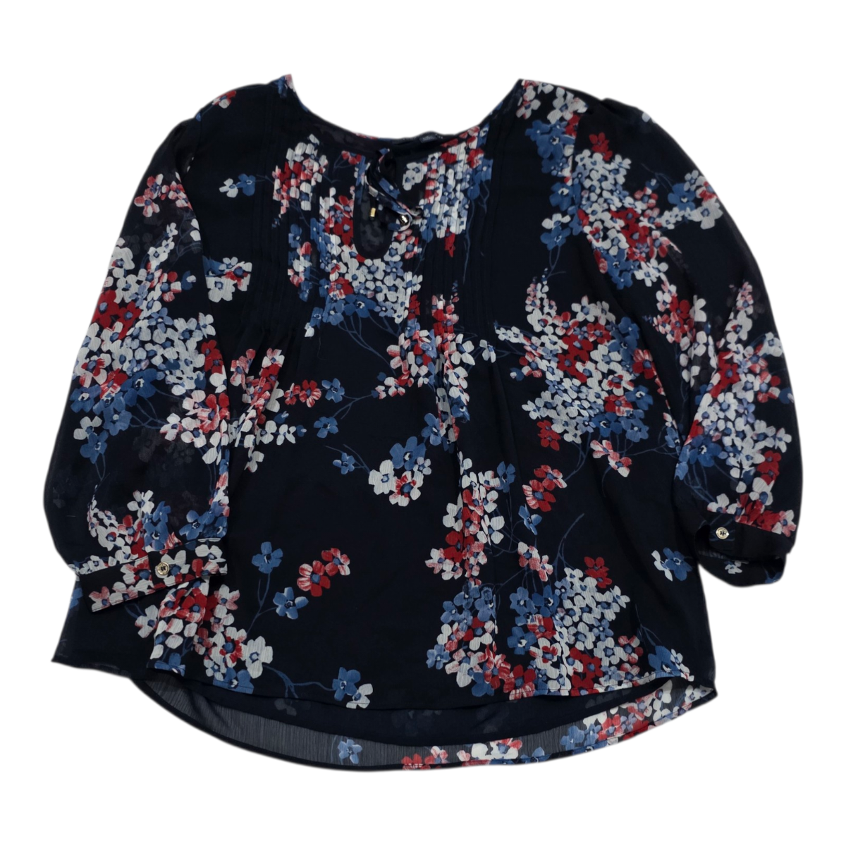 Blusa Tommy Hilfiger Azul Con Flores Extra Grande De Shifon