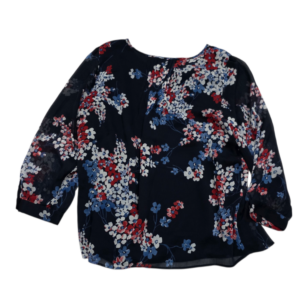Blusa Tommy Hilfiger Azul Con Flores Extra Grande De Shifon