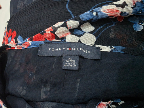Blusa Tommy Hilfiger Azul Con Flores Extra Grande De Shifon