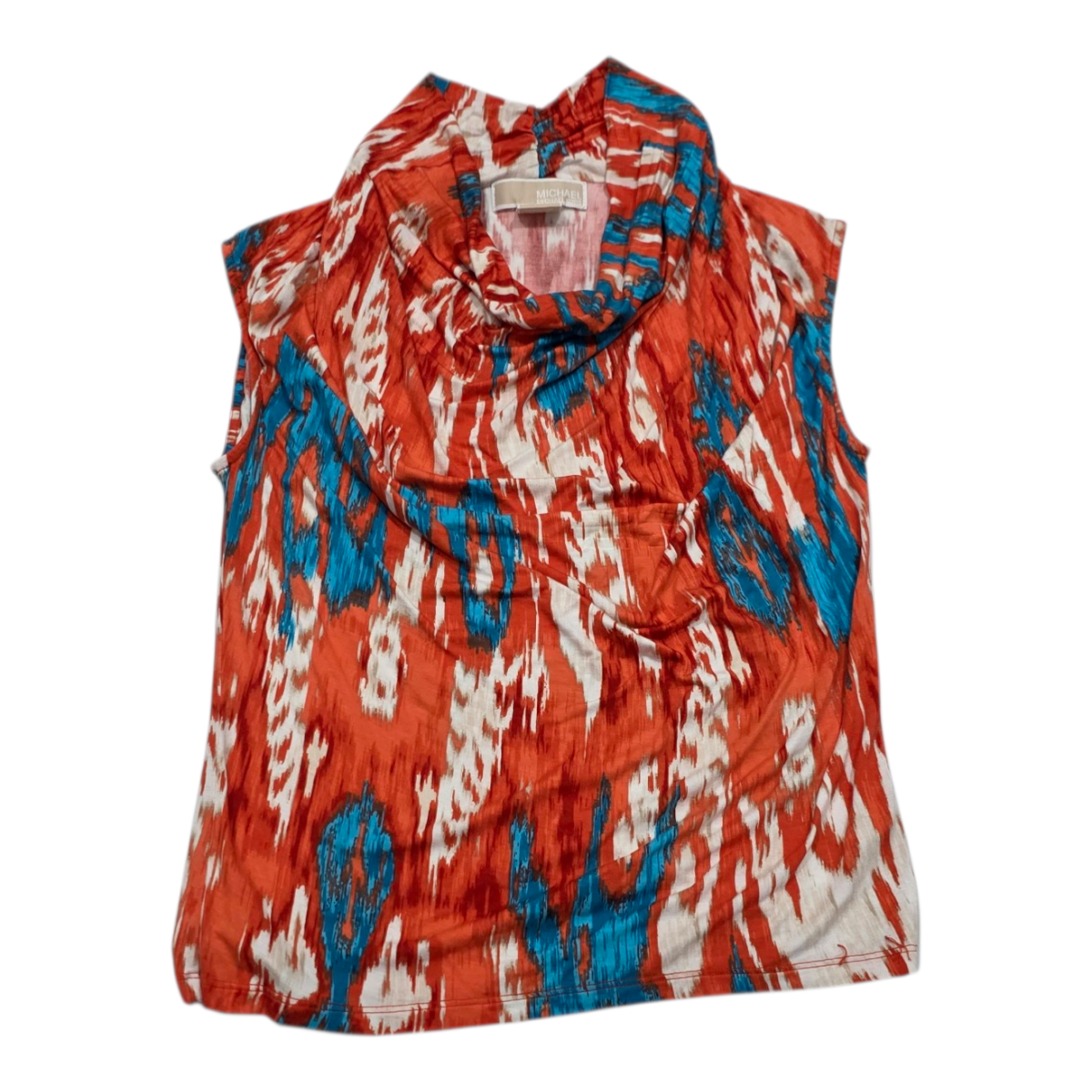 Blusa Michael Kors Cuello Cascada Estampado Naranja Azul