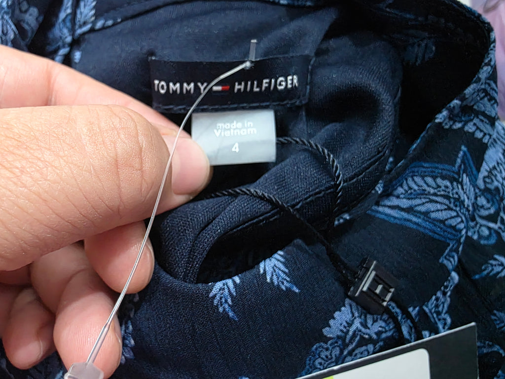 Vestido Tommy Hilfiger Talla 4 Cuello Mao Mujer Azul Marino