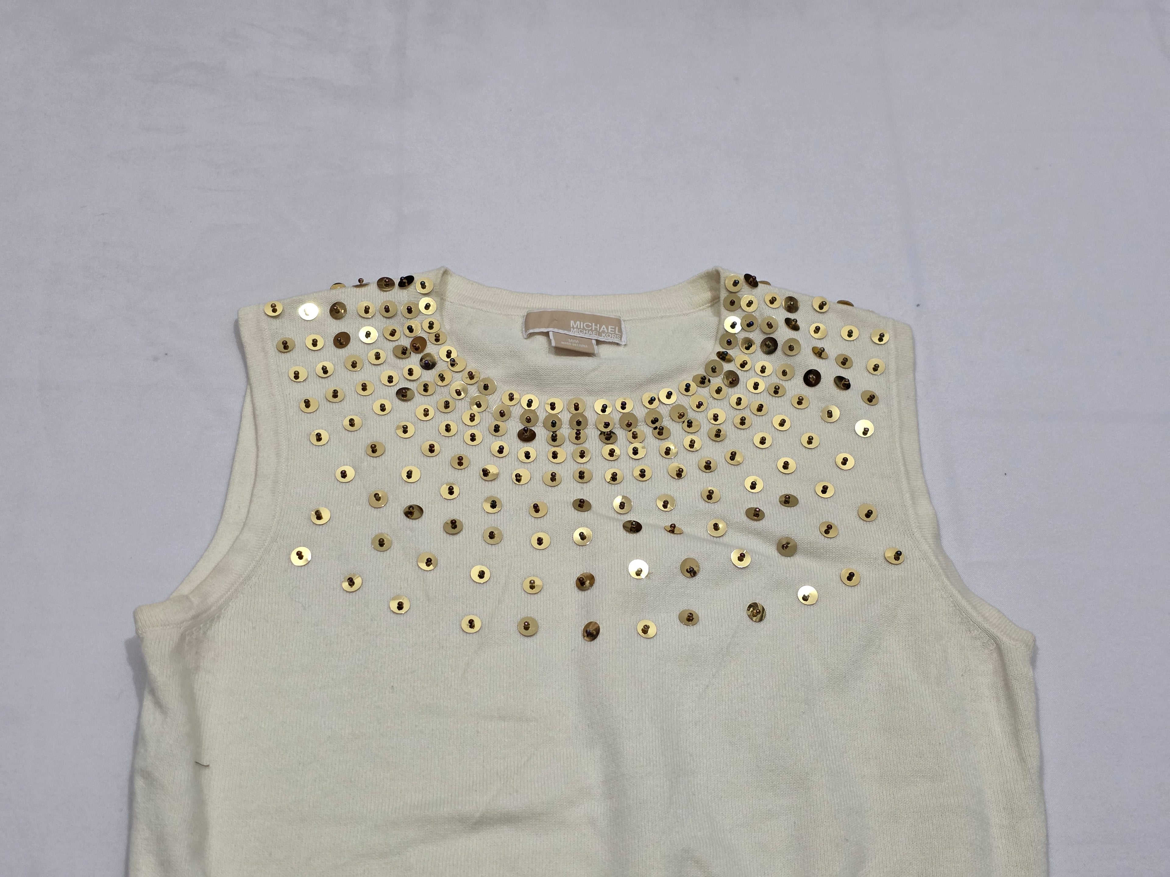 Blusa Michael Kors Mujer Talla Mediana Beige Lentejuelas