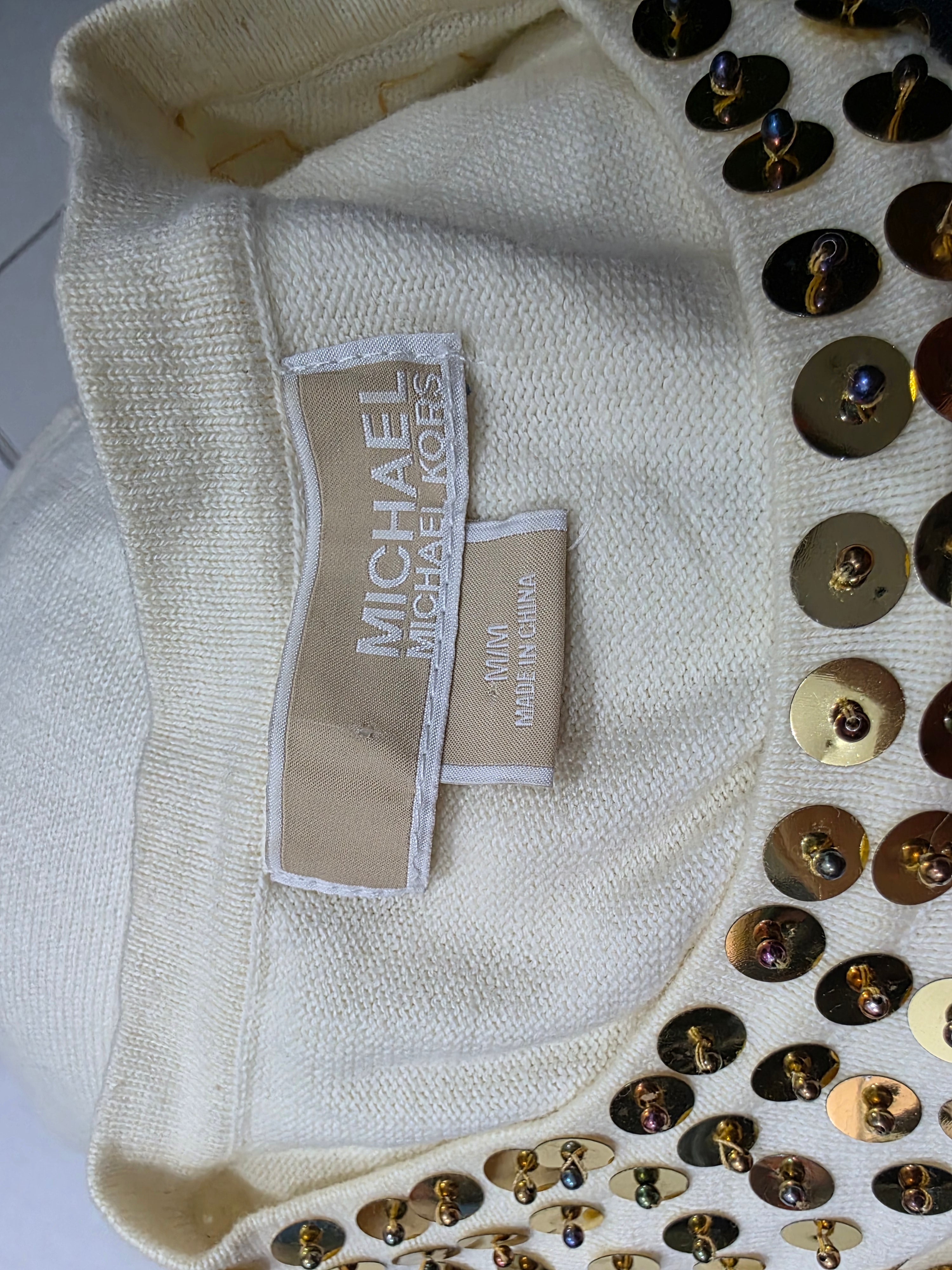 Blusa Michael Kors Mujer Talla Mediana Beige Lentejuelas