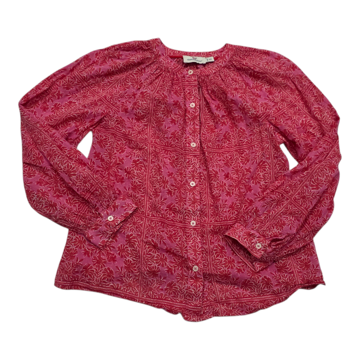 Camisa Abombada Rosa Con Flores Vineyard Vines Talla Xxs