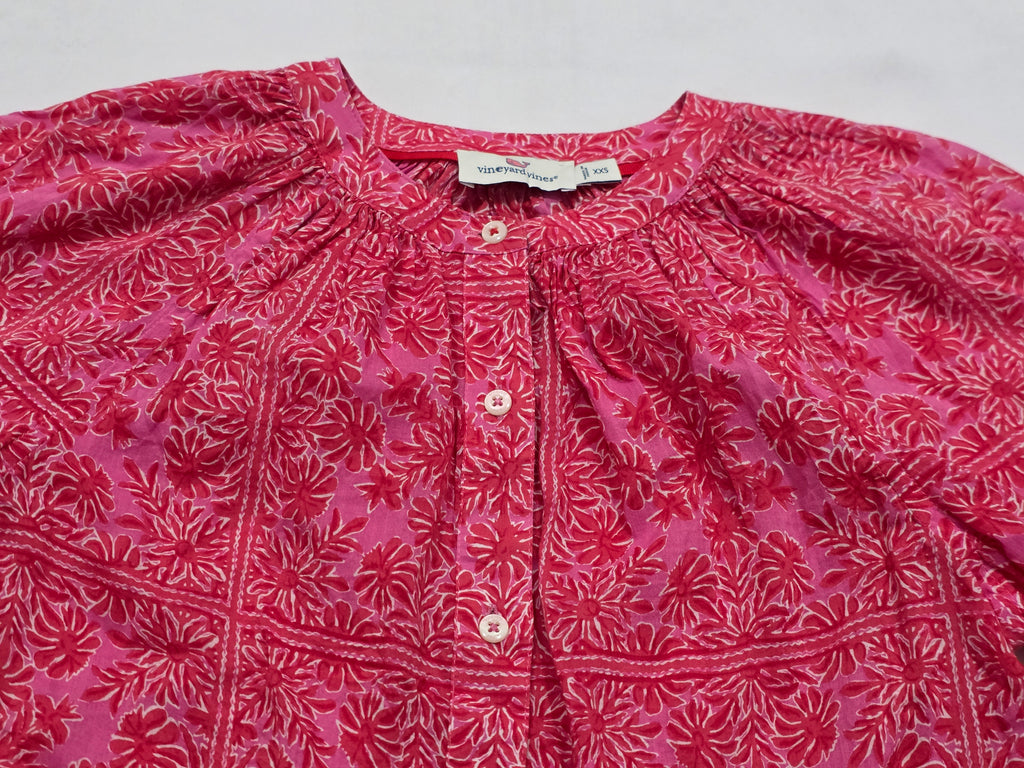 Camisa Abombada Rosa Con Flores Vineyard Vines Talla Xxs