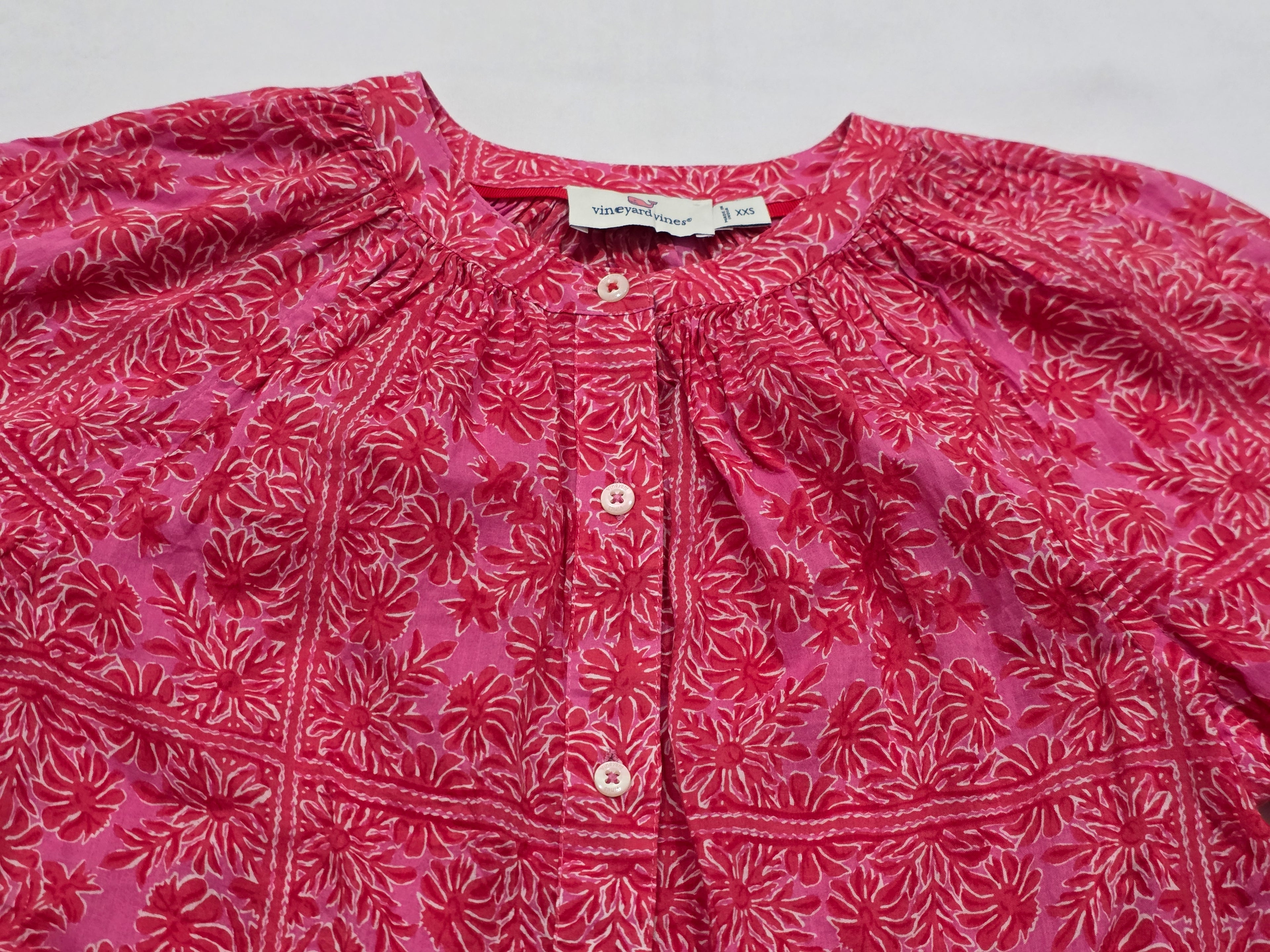 Camisa Abombada Rosa Con Flores Vineyard Vines Talla Xxs