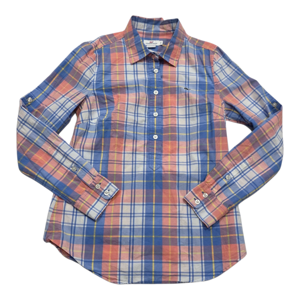 Blusa Vineyard Vines Naranja/azul A Cuadros De Mujer Talla 0