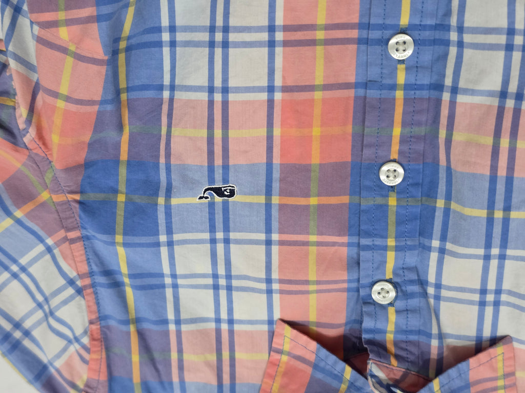 Blusa Vineyard Vines Naranja/azul A Cuadros De Mujer Talla 0
