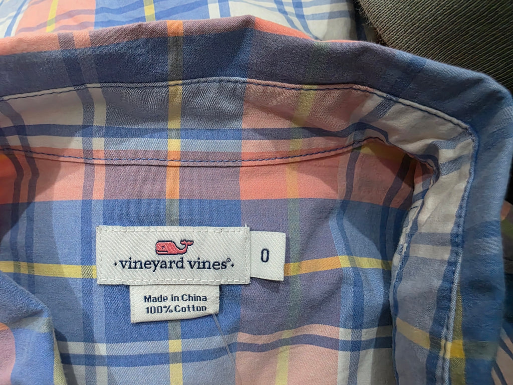 Blusa Vineyard Vines Naranja/azul A Cuadros De Mujer Talla 0