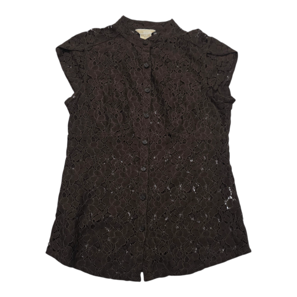 Camisa Encaje Michael Kors Manga Corta Extra Chica Cafe