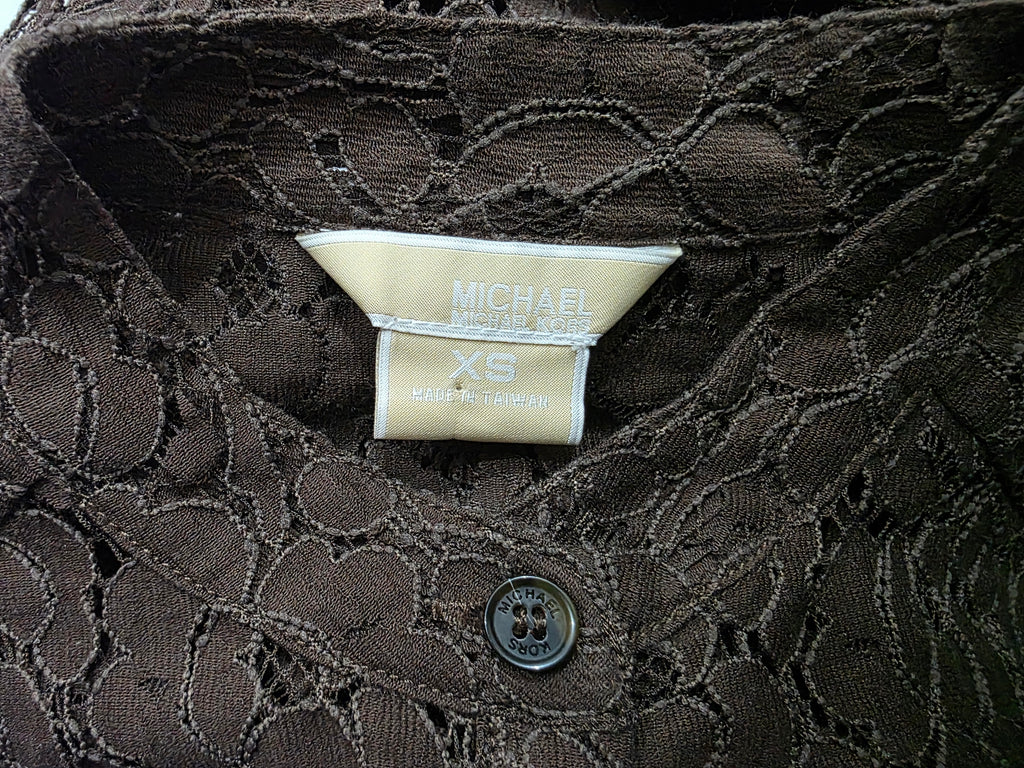 Camisa Encaje Michael Kors Manga Corta Extra Chica Cafe