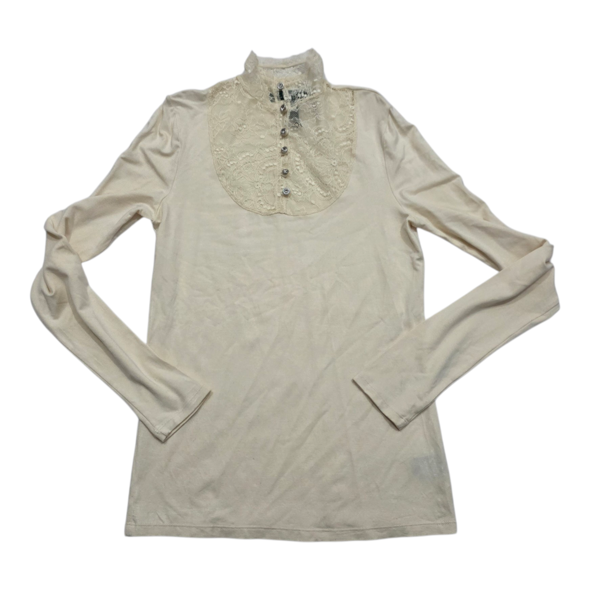 Blusa Ralph Lauren Extra Chica Color Crema Cuello De Encaje