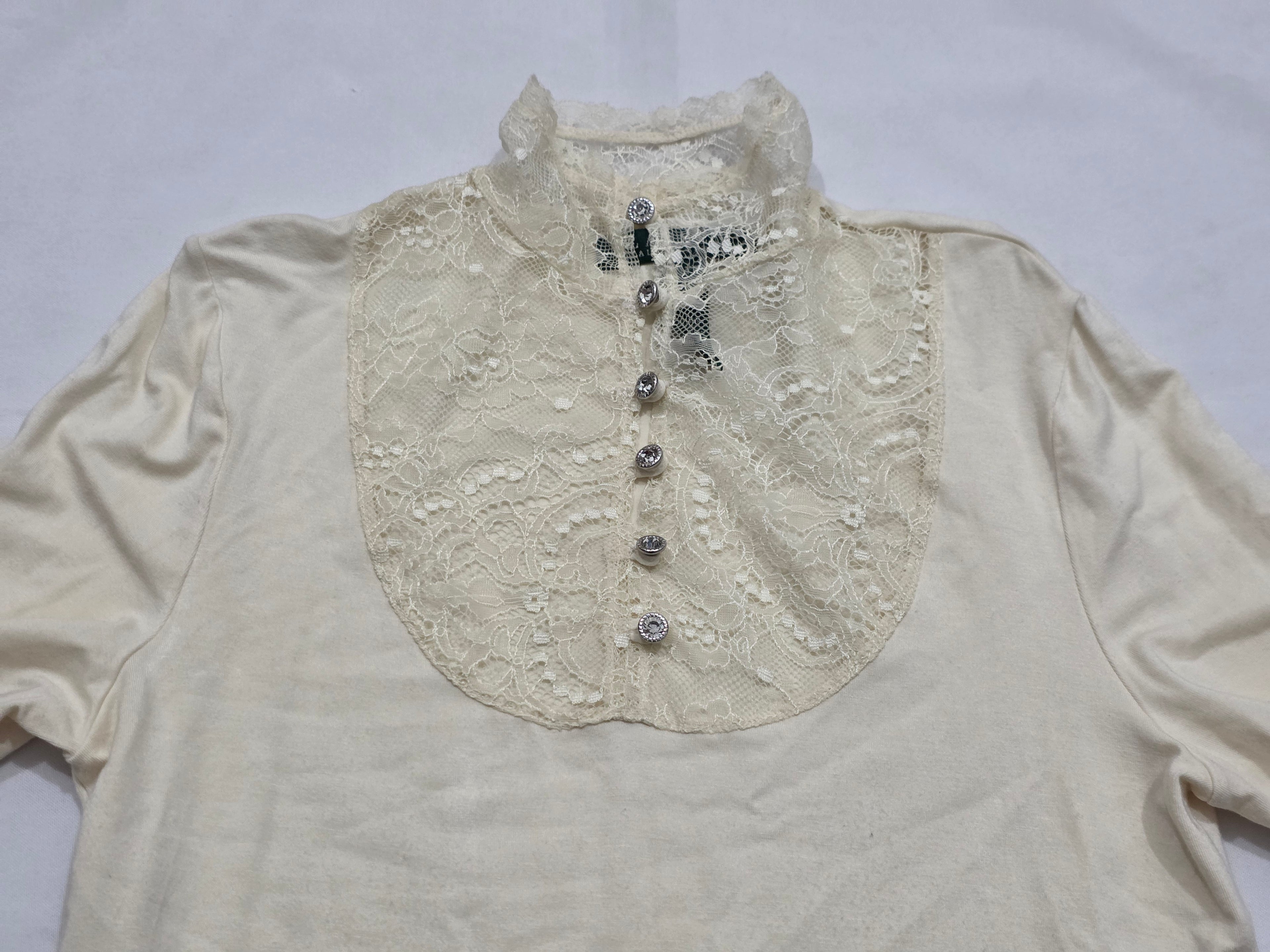 Blusa Ralph Lauren Extra Chica Color Crema Cuello De Encaje