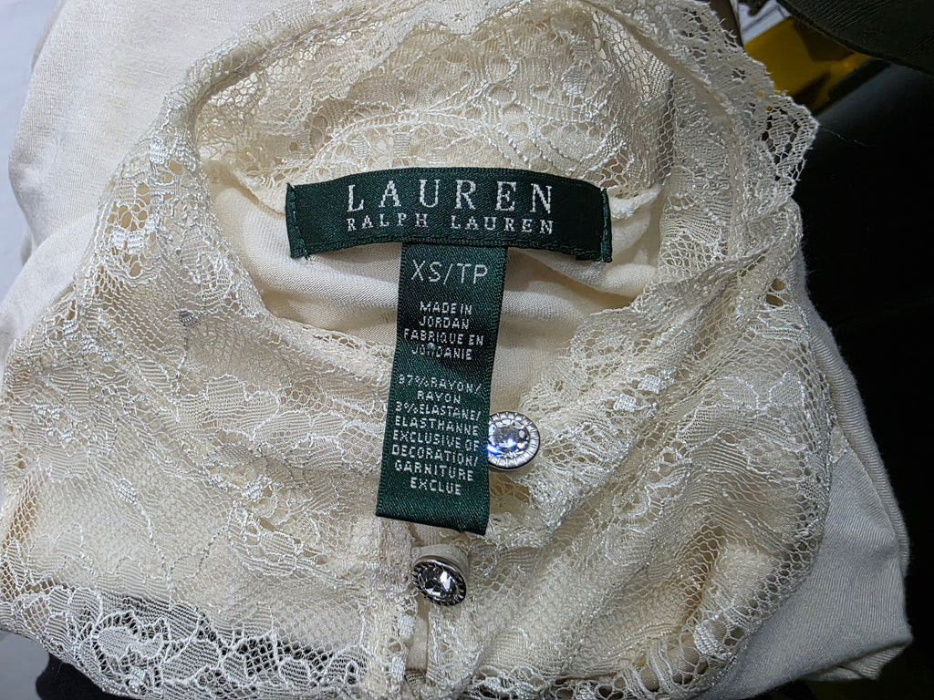 Blusa Ralph Lauren Extra Chica Color Crema Cuello De Encaje