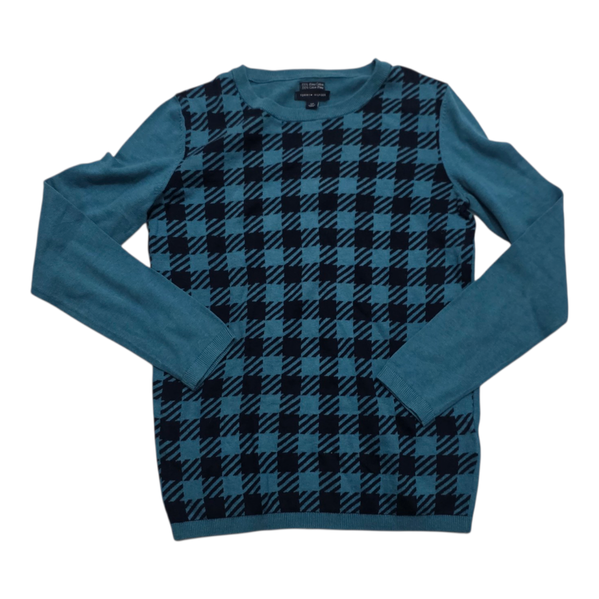 Sueter Tommy Hilfiger De Mujer Azul Petroleo Con Cuadros