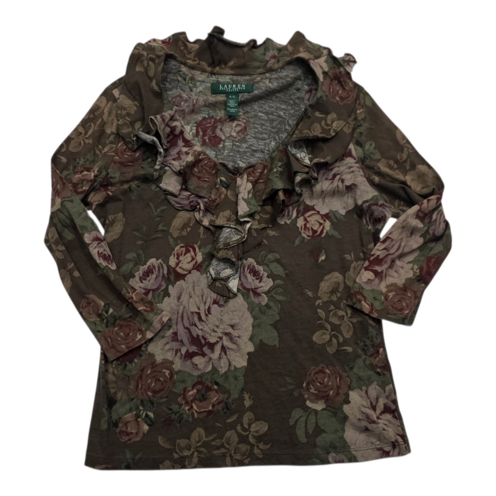 Blusa Ralph Lauren Petite Chica Mujer Color Cafe Con Olanes