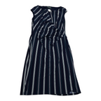 Vestido Drapeado Ralph Lauren Azul Con Lineas Talla 10