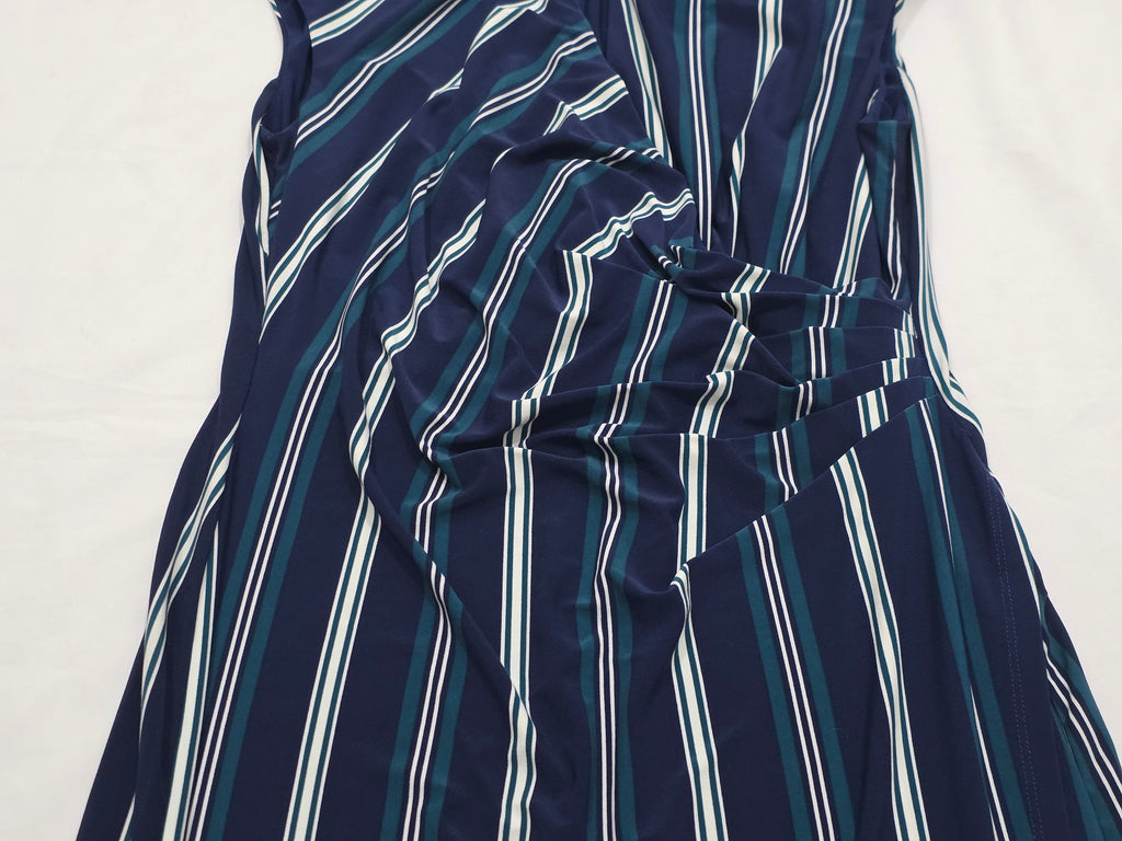 Vestido Drapeado Ralph Lauren Azul Con Lineas Talla 10