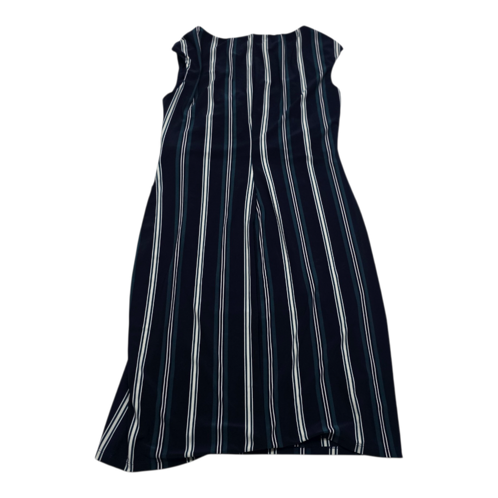 Vestido Drapeado Ralph Lauren Azul Con Lineas Talla 10